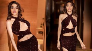 Bigg Boss Babe On Fire: Nikki Tamboli takes over internet by storm in purple glittery deep-neck slit outfit, pics go viral