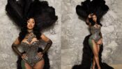 Cardi B Serves Some Breathtaking Looks On Social Media In A Black And Silver Corset With Feathered Headdress, See Pics