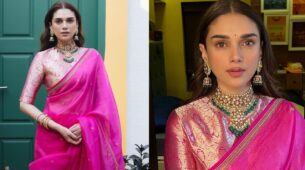 Check Out: Aditi Rao Hydari Steals The Glamour In A Rani-Pink Organza Silk Saree