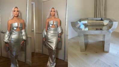 Check Out: Kim Kardashian Shares Stunning Pictures In An Alien Dress That Matches Her Chair