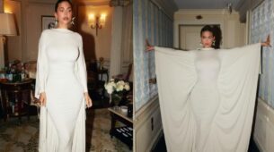 Check Out: Kylie Jenner Makes A Stunning Appearance At The Paris Fashion Week In A White Cape Dress