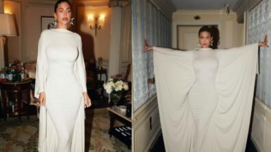 Check Out: Kylie Jenner Makes A Stunning Appearance At The Paris Fashion Week In A White Cape Dress