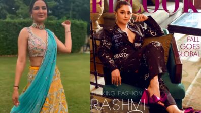 Desi Vs Videsi Fashion Battle: Jasmin Bhasin is a slayer in yellow and sky blue lehenga, Rashami Desai is a ‘boss babe’ in plunging neckline pantsuit