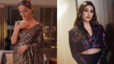 Desi Vs Videsi: Rubina Dilaik glitters in sequined golden saree, Disha Parmar dazzles in metallic shimmery blazer suit