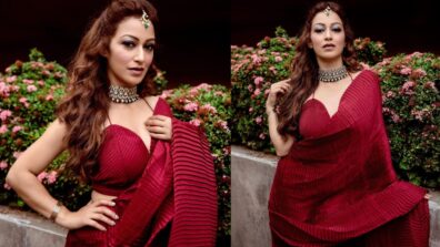 Diva In Red: TMKOC diva Sunayana Fozdar is a shining damsel in red plunging neckline cape outfit, fans love customized jewellery style