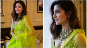 Diwali Special: Anushka Sharma glows in lime hued sequinned saree