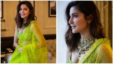 Diwali Special: Anushka Sharma glows in lime hued sequinned saree