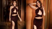 Extra Spicy: Nikki Tamboli looks dead-hot in cutout sheer sequinned maroon red gown