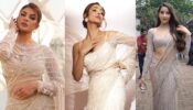 Fashion Battle: Nora Fatehi, Malaika Arora, or Jacqueline Fernandez; Who wore the pastel sequin embellished saree in better style?