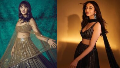 Fashion Battle: Rakul Preet Singh in black or Mrunal Thakur in dark gold; Who is looking jaw-dropping in an ombre sequins lehenga?