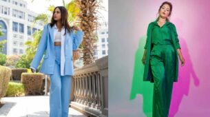 Fashion Divas: Hina Khan In Green Satin Or Sargun Mehta In Blue Tailored: Whose Three Piece Pant Is Statement Style?