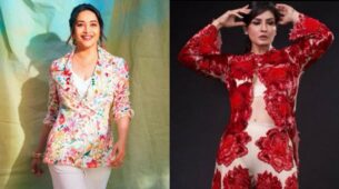 Floral Magic: Madhuri Dixit reverses clock in floral printed pantsuit, Raveena Tandon slays in red see-through outfit