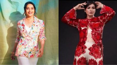 Floral Magic: Madhuri Dixit reverses clock in floral printed pantsuit, Raveena Tandon slays in red see-through outfit