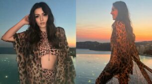 Hansika Motwani is holidaying in Mikonos island in Greece, looks droolworthy in leopard-printed monokini with cape