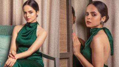 Heavenly: TMKOC actress Palak Sindhwani wows in satin emerald green halter neck dress