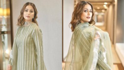 Hina Khan oozes class and elegance in green striped salwar kameez, we are drooling