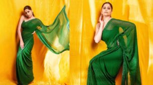 In Pics: Sai Tamhankar’s desi aura in this green sequinned sheer saree is a divine watch