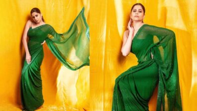In Pics: Sai Tamhankar’s desi aura in this green sequinned sheer saree is a divine watch