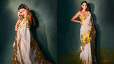 Kriti Sanon is ultimate ‘heavenly beauty’ in white saree with golden plates, we are crushing