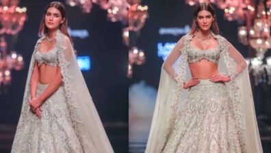 Kriti Sanon sets oomph game on fire in silver plunging neckline blouse and cape as showstopper, fans sweat seeing curvaceous midriff