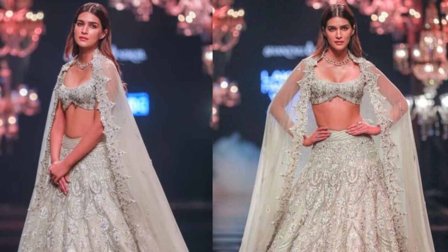 Kriti Sanon sets oomph game on fire in silver plunging neckline blouse and cape as showstopper, fans sweat seeing curvaceous midriff 711342