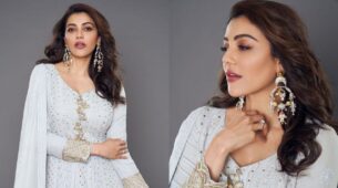 Love And Light: Kajal Aggarwal Sizzles The White Embellished Anarkali With Bold Earrings