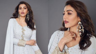 Love And Light: Kajal Aggarwal Sizzles The White Embellished Anarkali With Bold Earrings