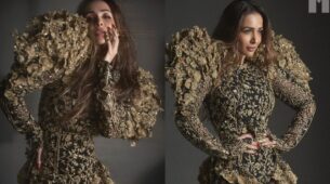 Malaika Arora Looks Alluring And Classy In Golden Embroidered Outfit With Puffy Sleeves