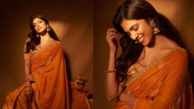 Malavika Mohanan elevates her shine n glow in orange embellished saree