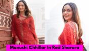 Manushi Chhillar Looks Glamorous In Red Sharara, Giving Us Stunning Poses