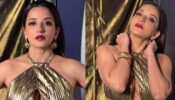 Monalisa looks fierce in golden pleated deep neck dress, see pics