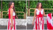 Monalisa Rocks The Cut-out Red And White Anarkali Striking Stunning Poses