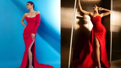 Mouni Roy Or Nora Fatehi: Who Donned The Red Strapless Thigh High Slit Gowns Like A Pro?