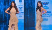 Mouni Roy Sizzles The Ramp In Beige Bodycon Gown