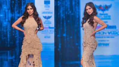 Mouni Roy Sizzles The Ramp In Beige Bodycon Gown