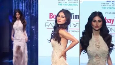 Mouni Roy swings in ivory hand-draped embellished gown for Times Fashion Week