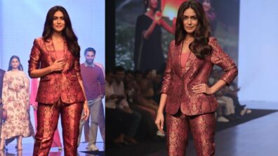 Mrunal Thakur Sets The Ramp On Fire With Her Floral Print Maroon Pantsuit