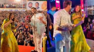 Navratri Special: Sonakshi Sinha goes wild on stage with BF Zaheer Iqbal, promotes ‘Blockbuster’ song in traditional dhol-nagada style