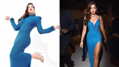 Nora Fatehi Looks Smoking Hot In Royal Blue Designed Dresses