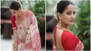 Raima Sen Looks Glamorous In White And Red Saree, Giving Major Ethnic Goals
