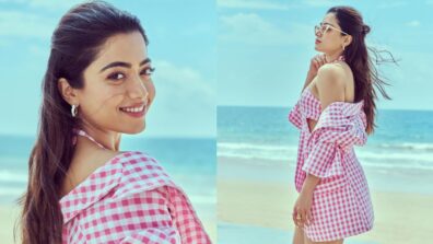 Rashmika Mandanna glows in pink checkered cutout beach dress