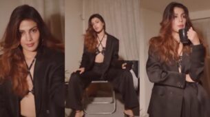 Rhea Chakraborty Oozing Hotness In Black Pantsuit Over Cross Strap Bralette