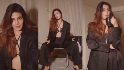 Rhea Chakraborty Oozing Hotness In Black Pantsuit Over Cross Strap Bralette