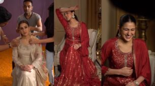 From golden shimmery lehenga to blue salwar to red lehenga: Check out Sara Ali Khan’s special festive wardrobe this season