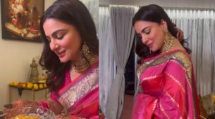 In Pics: Shraddha Arya looks dreamy in pink saree celebrating 11 months anniversary