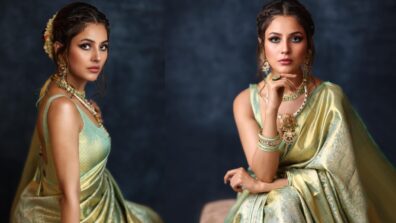 Shehnaaz Gill’s Elevating Glam In Green Traditional Kanjivaram For Event Look