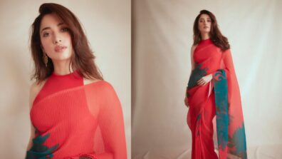 Tamannaah Bhatia Reigning Her Red Saree Look With Halter-neck Blouse