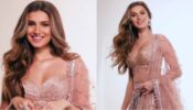 Tara Sutaria glows in peach pink embellished ethnic lehenga suit, see pics