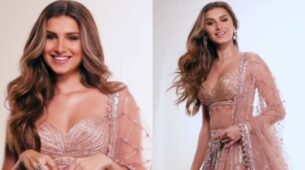 Tara Sutaria glows in peach pink embellished ethnic lehenga suit, see pics