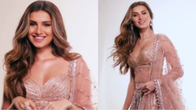 Tara Sutaria glows in peach pink embellished ethnic lehenga suit, see pics